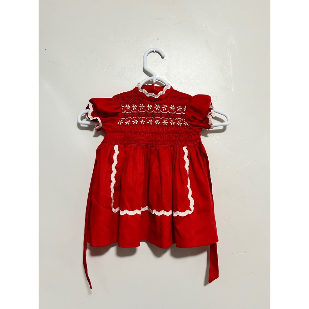 Polly Flinders Red Hand Smocked Baby‎ Dress Size 3 Toddler Girls